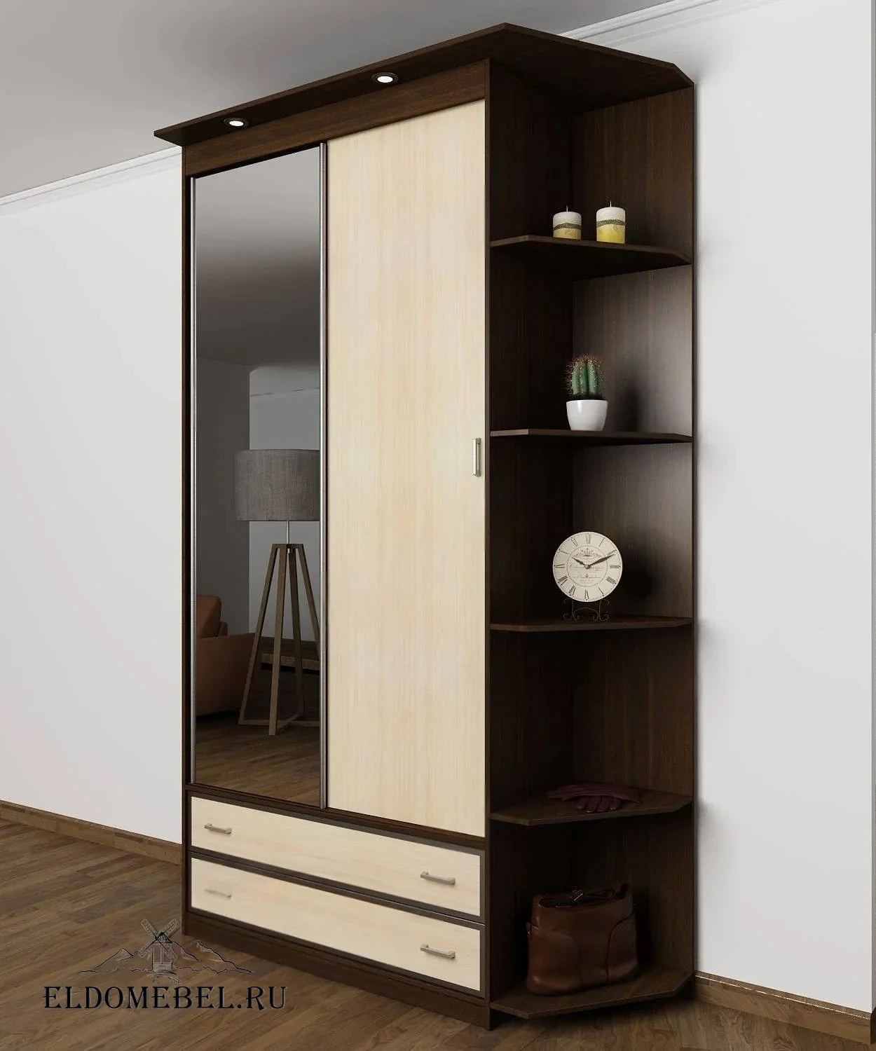 Шкаф купе Эндр 16  с зеркалом     цвет Стандарт венге - молочный дуб