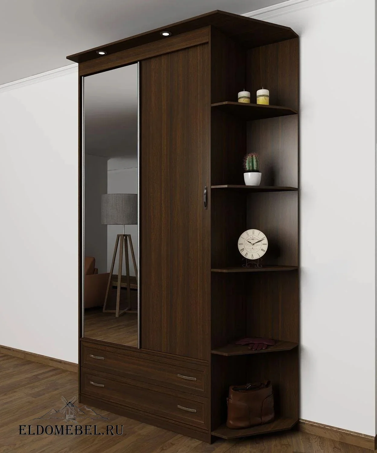 Шкаф купе Эндр 16  с зеркалом     цвет Стандарт венге
