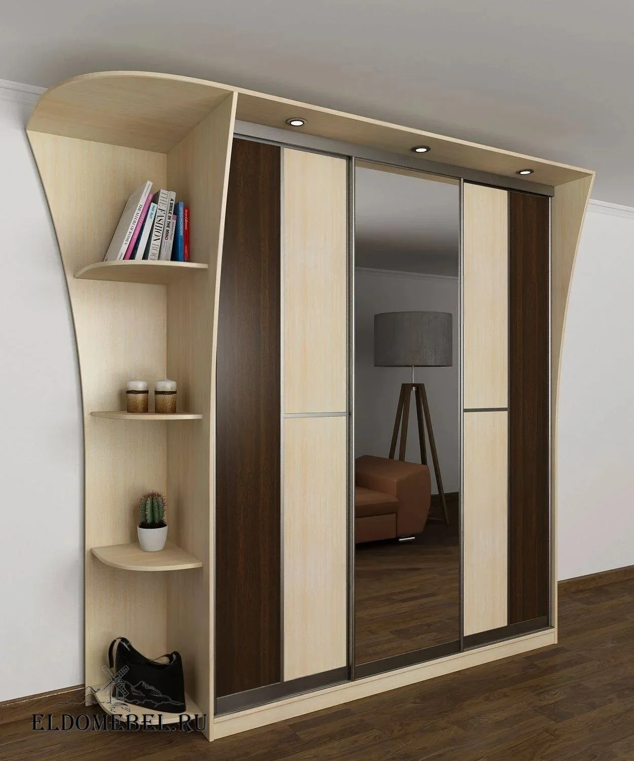Шкаф купе Лиро 20  с зеркалом     цвет Стандарт беленый дуб - венге