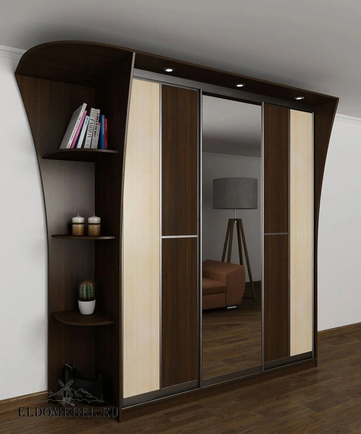 Шкаф купе Лиро 20  с зеркалом     цвет Стандарт венге - молочный дуб