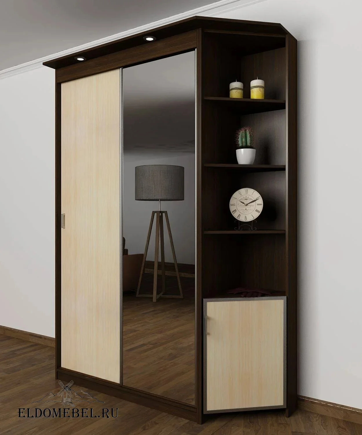 Шкаф купе Лиро 22  с зеркалом     цвет Стандарт венге - молочный дуб
