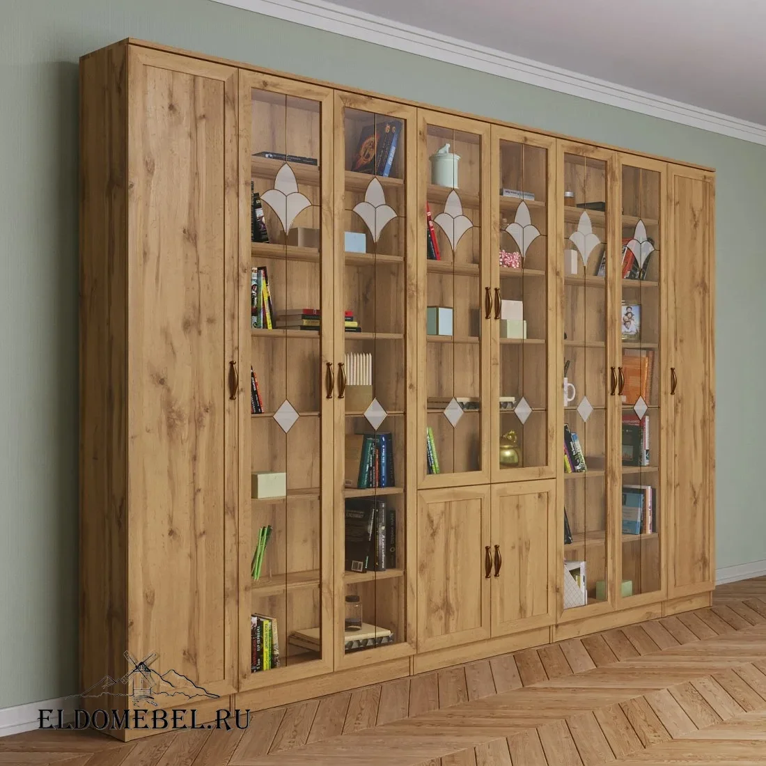 Книжная стенка Автограф 9 с витражами  цвет Дуб крафт золотой