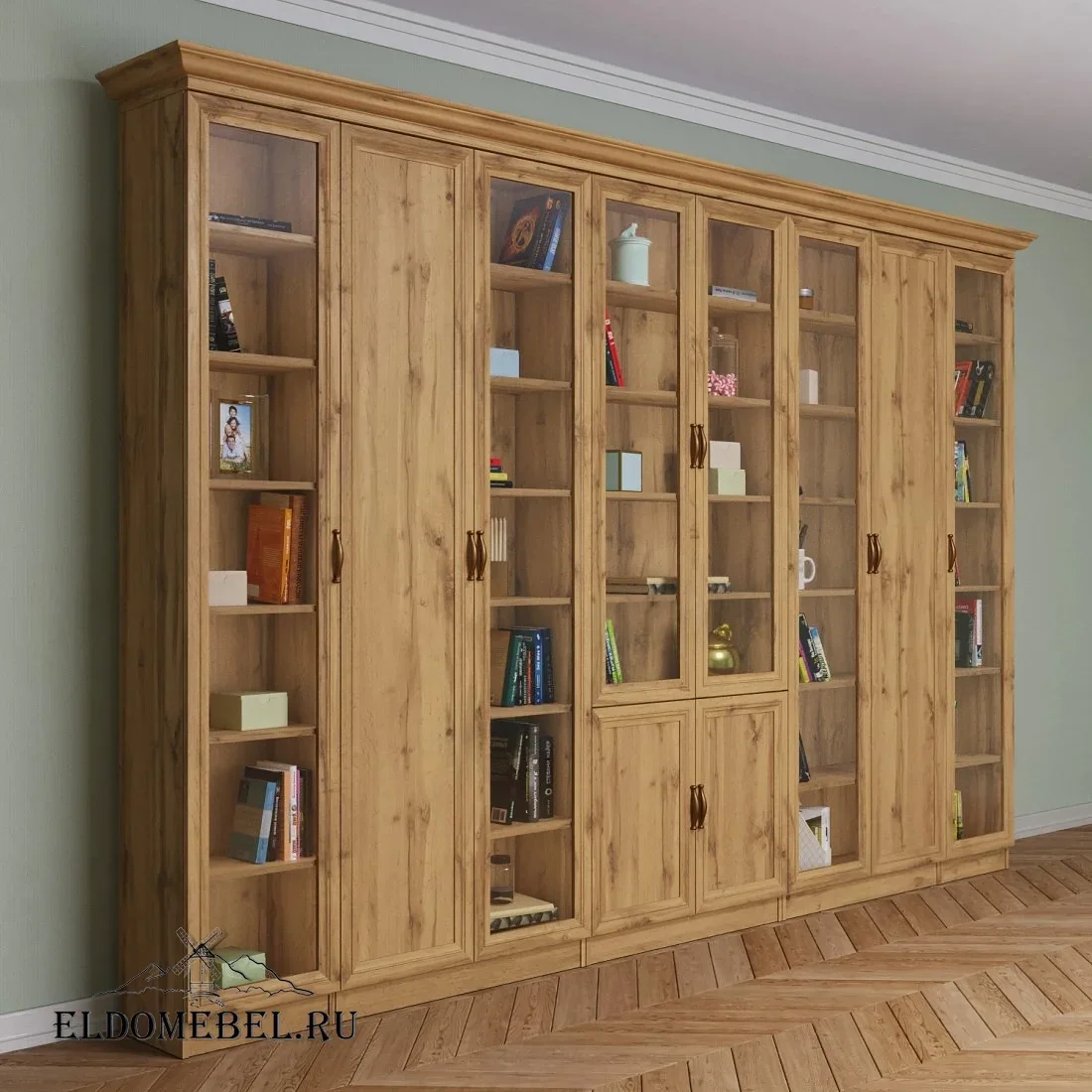 Книжная стенка Автограф 10 цвет Дуб крафт золотой