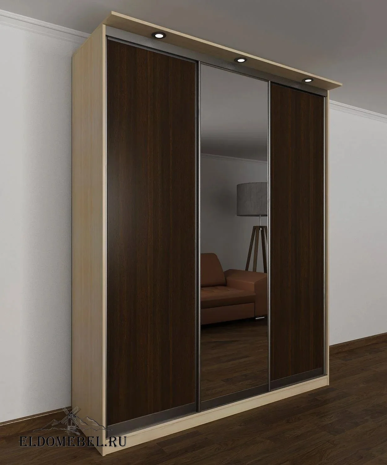 Шкаф купе Леро 29  с зеркалом     цвет Стандарт беленый дуб - венге