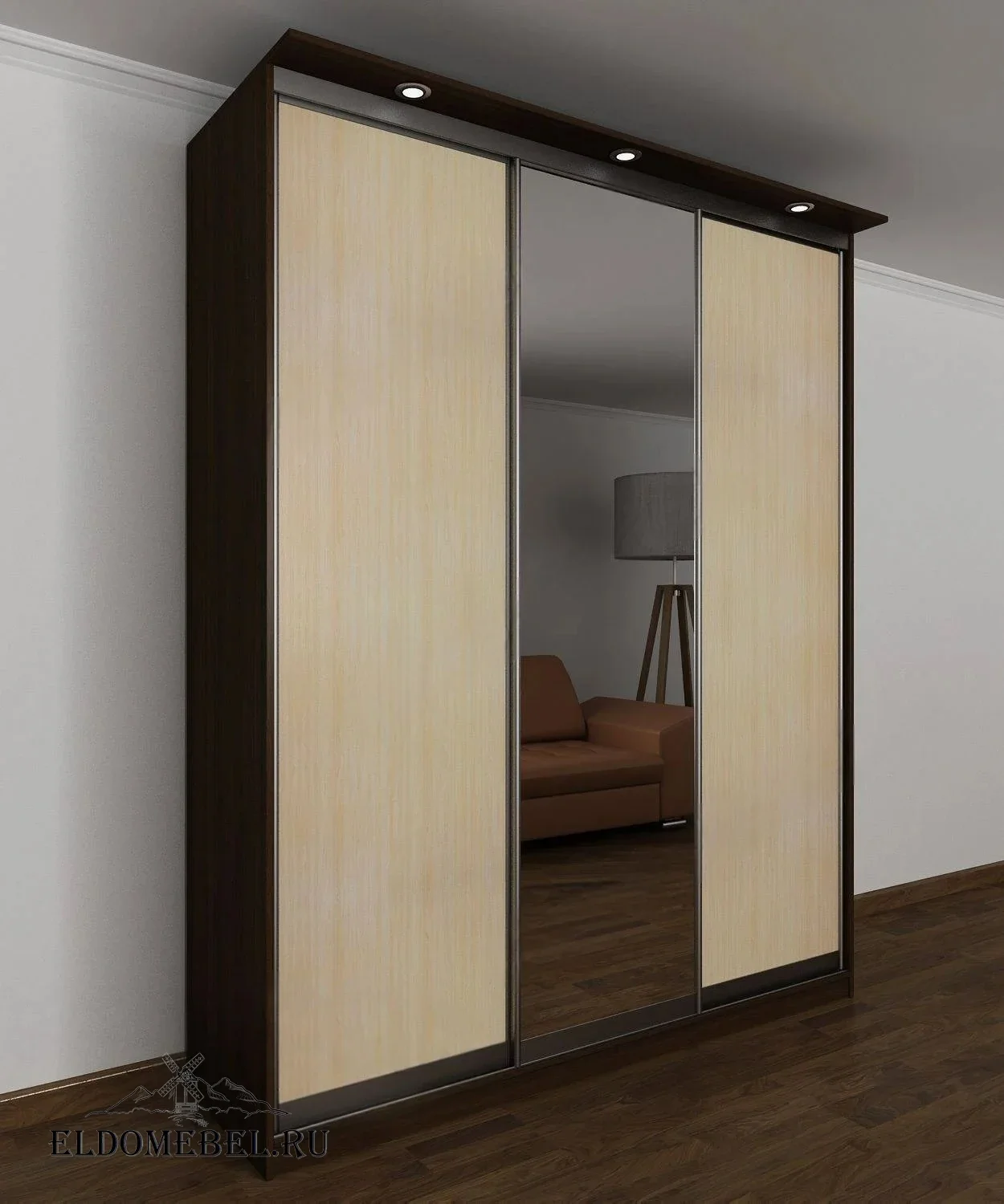 Шкаф купе 29  с зеркалом     цвет Стандарт венге - молочный дуб