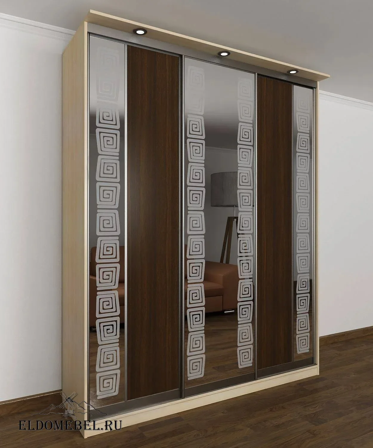 Шкаф купе Леро 30  с зеркалом     цвет Стандарт беленый дуб - венге