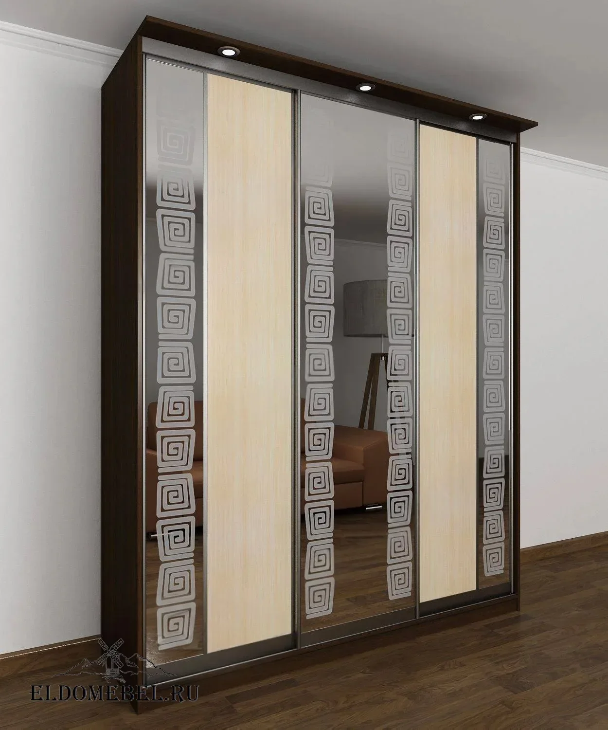 Шкаф купе Леро 30  с зеркалом     цвет Стандарт венге - молочный дуб