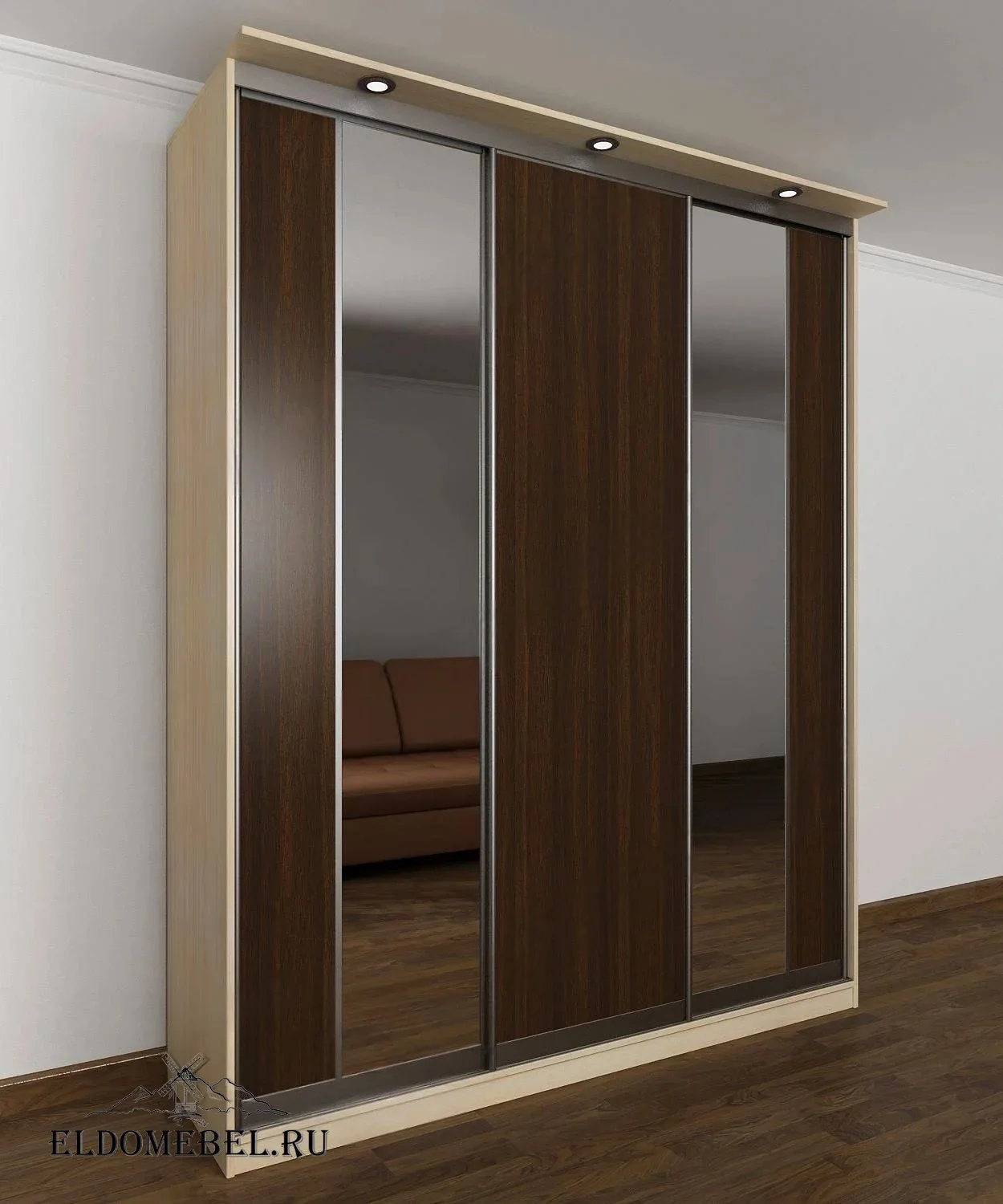 Шкаф купе Леро 31  с зеркалом     цвет Стандарт беленый дуб - венге
