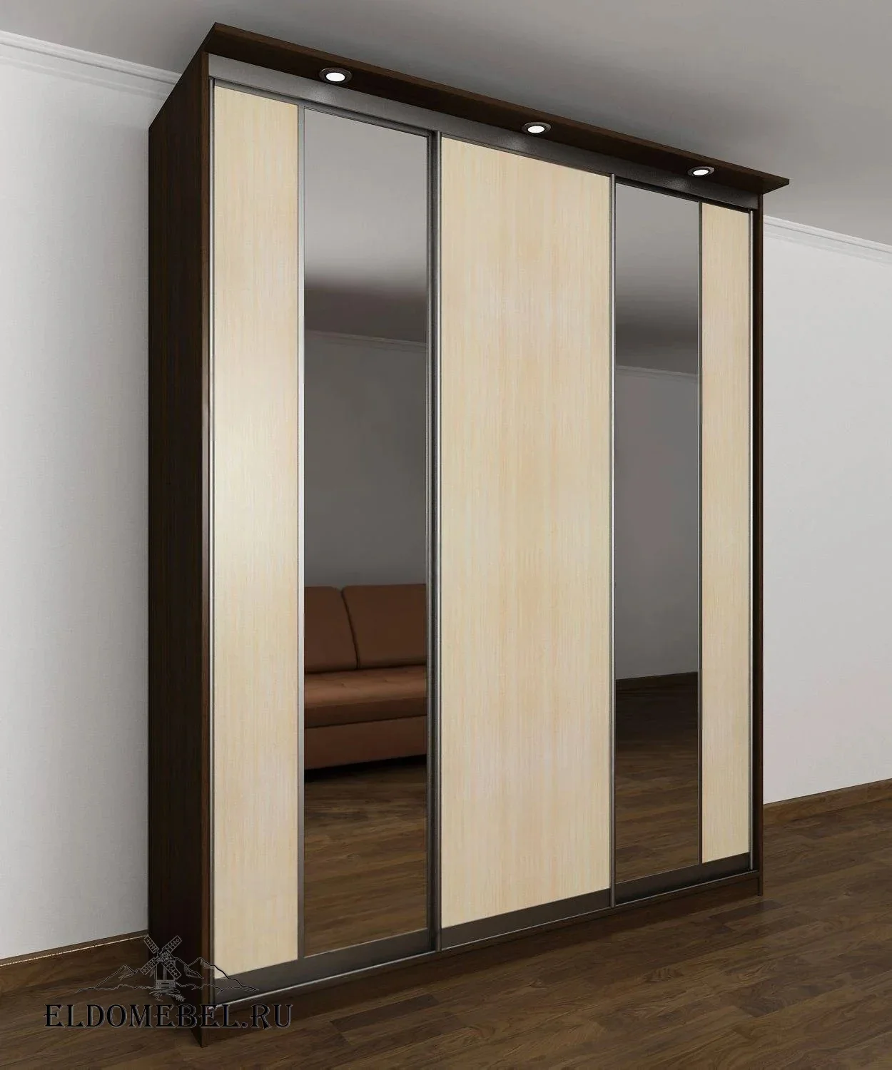 Шкаф купе Леро 31  с зеркалом     цвет Стандарт венге - молочный дуб