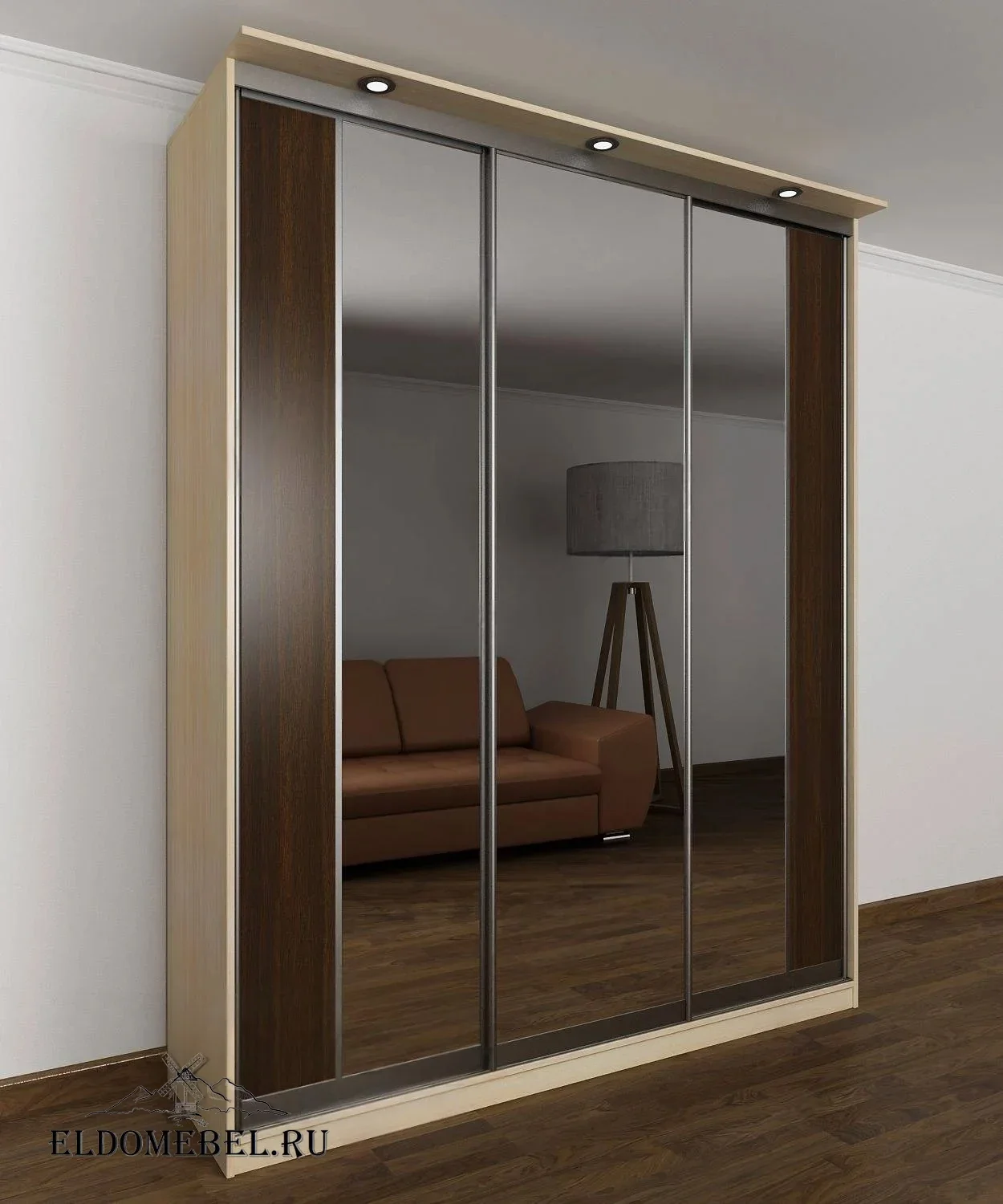 Шкаф купе Леро 32  с зеркалом     цвет Стандарт беленый дуб - венге