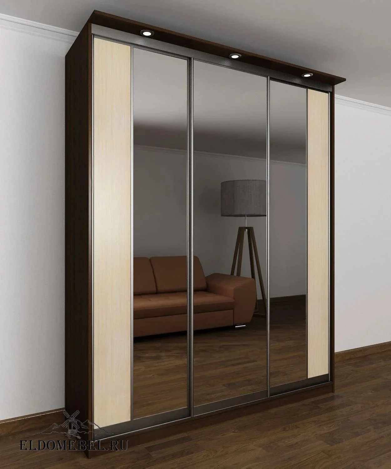 Шкаф купе Леро 32  с зеркалом     цвет Стандарт венге - молочный дуб