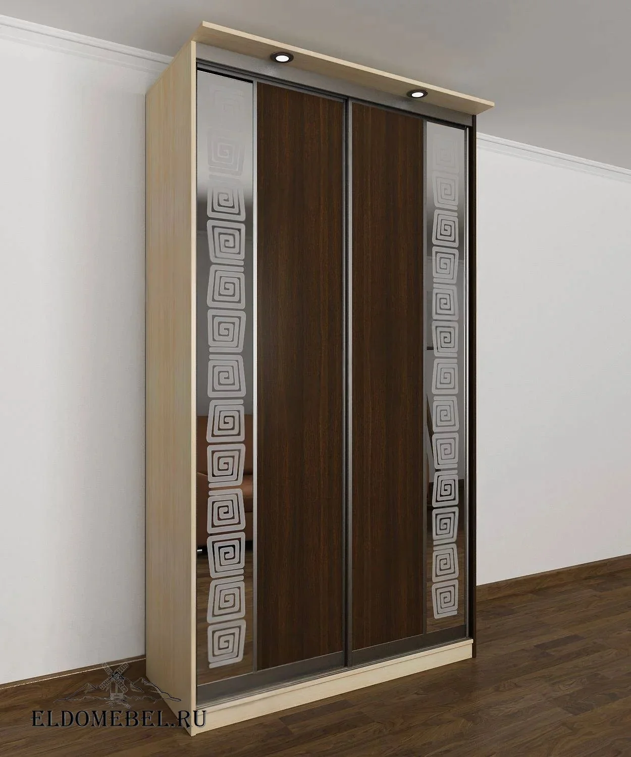 Шкаф купе Леро 33  с зеркалом     цвет Стандарт беленый дуб - венге