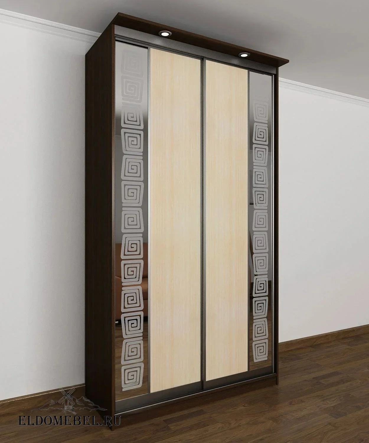 Шкаф купе Леро 33  с зеркалом     цвет Стандарт венге - молочный дуб