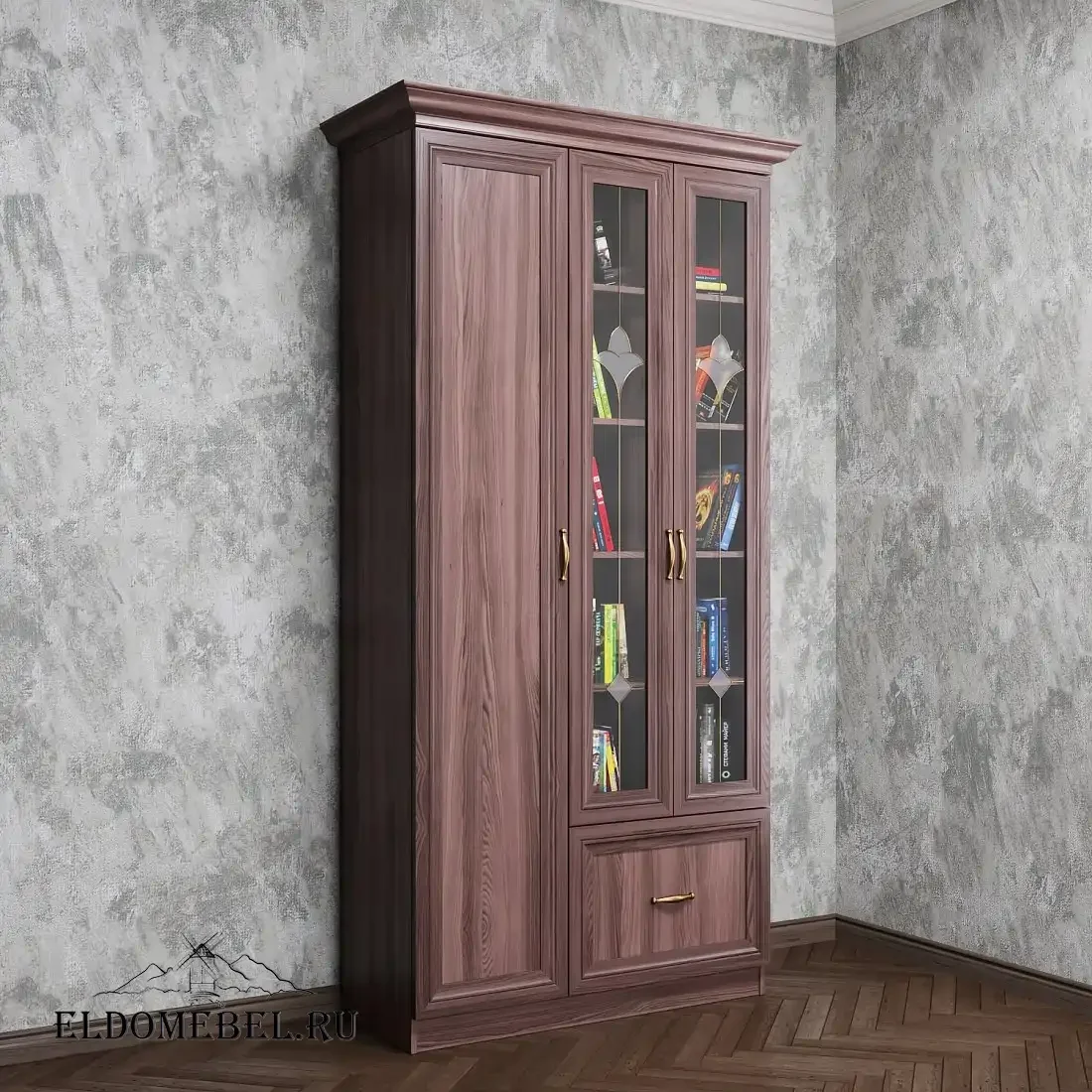 Книжный шкаф Автограф 12 с витражами цвет Стандарт шимо темный