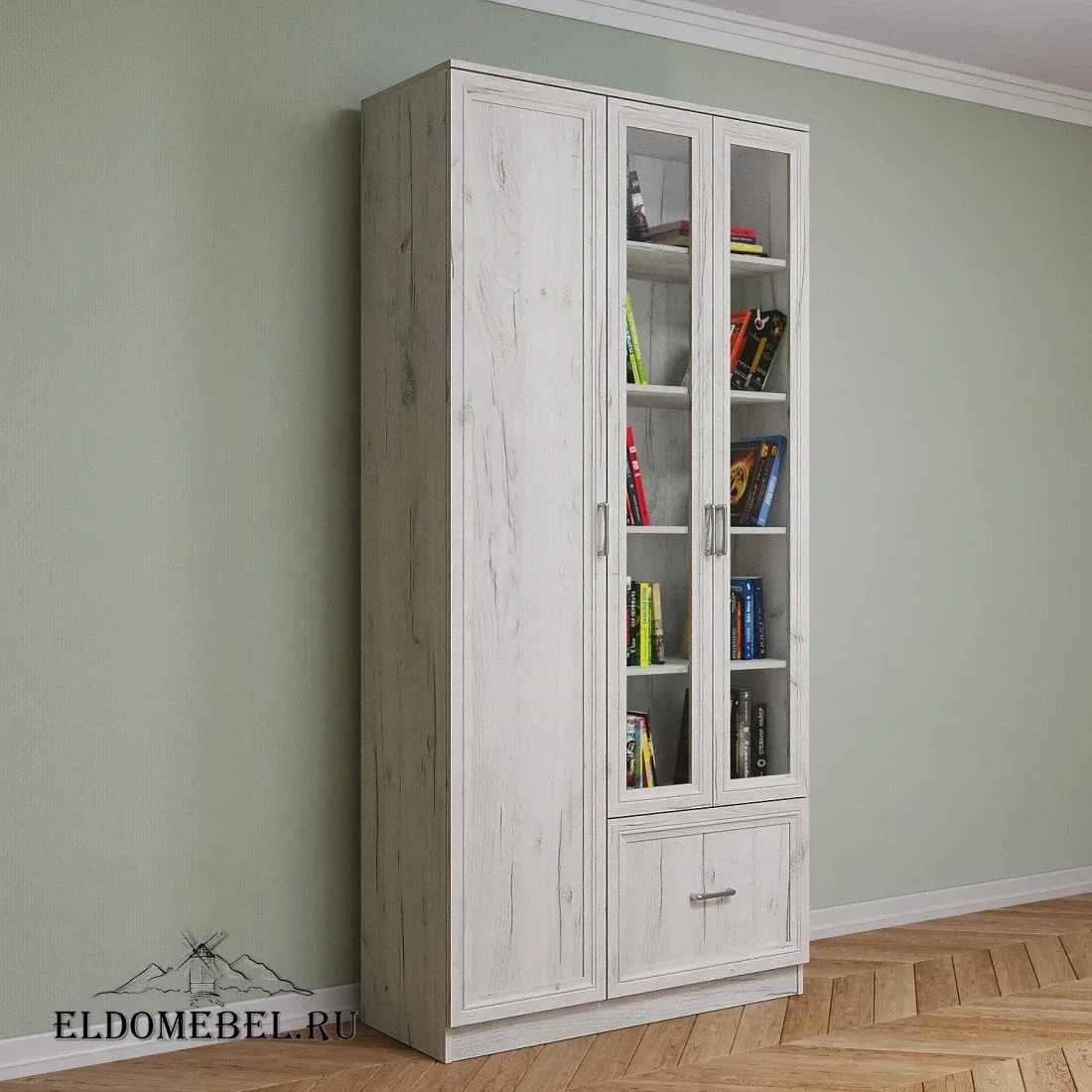 Книжный шкаф Автограф 12 цвет Дуб крафт белый