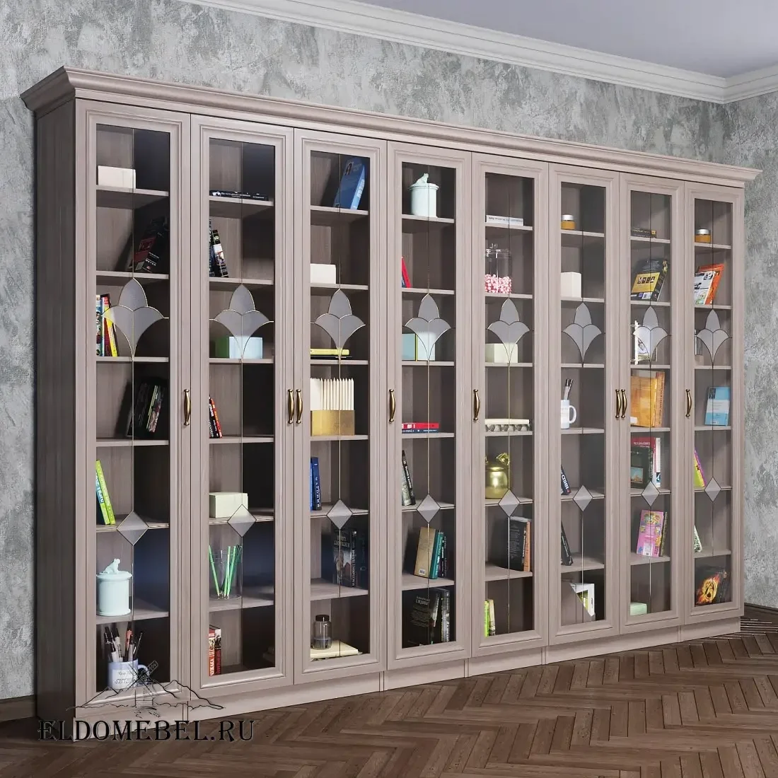 Книжный шкаф Автограф 13 с витражами цвет Стандарт шимо светлый