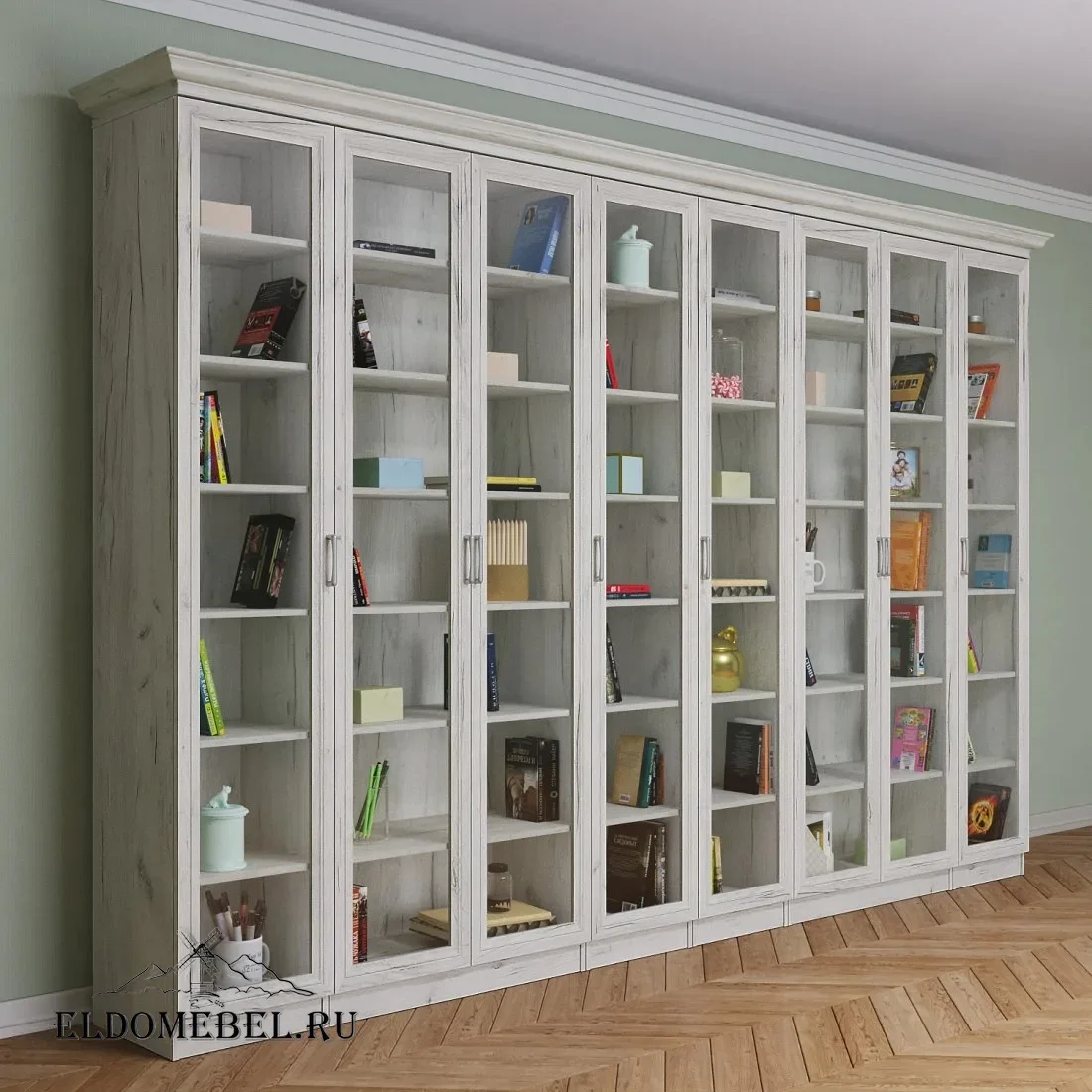 Книжный шкаф Автограф 13 с витражами цвет Дуб крафт белый