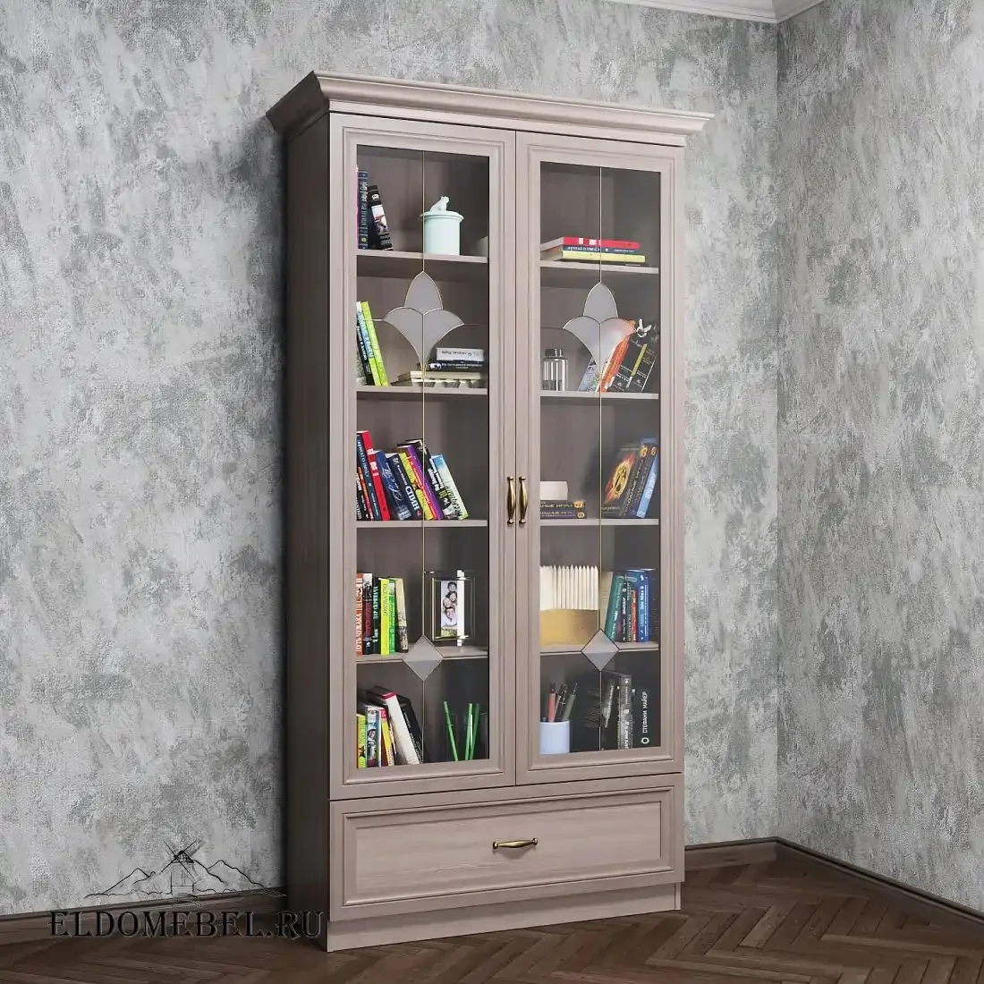 Книжный шкаф Автограф 14 с витражами цвет Стандарт шимо светлый