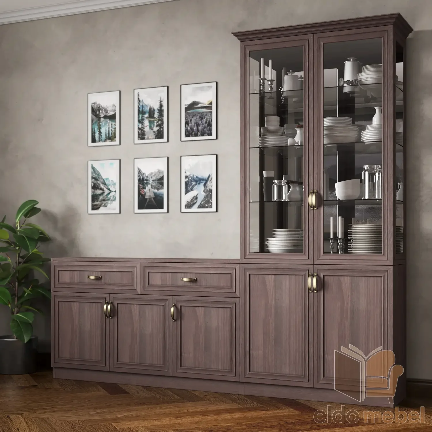Комод с сервантом Автограф №20 цвет Ясень шимо темный стандарт