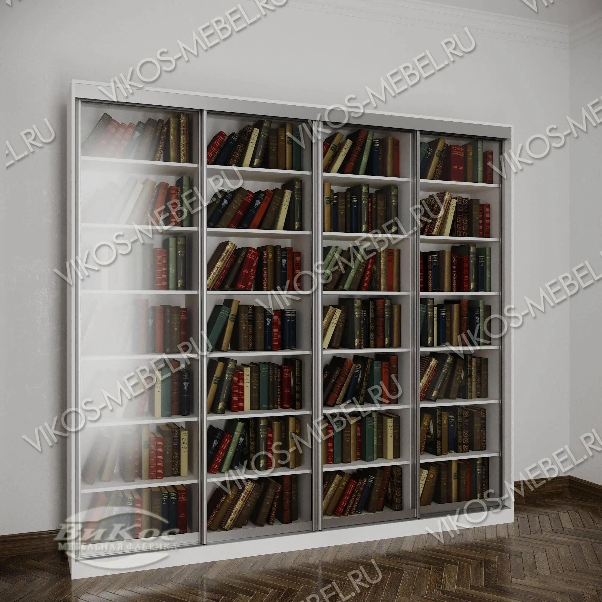 Книжный шкаф купе №3      цвет Стандарт белый