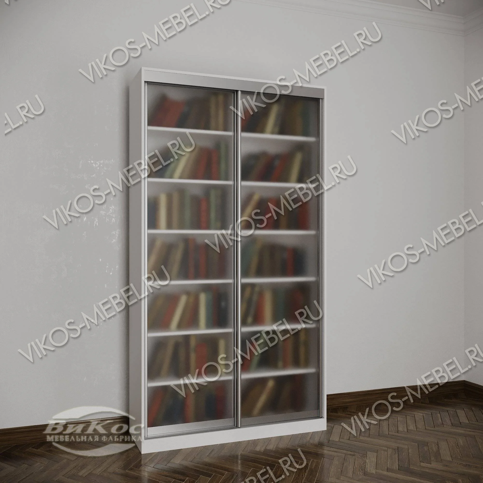 Книжный шкаф купе №1    стекло сатинат   цвет Стандарт белый
